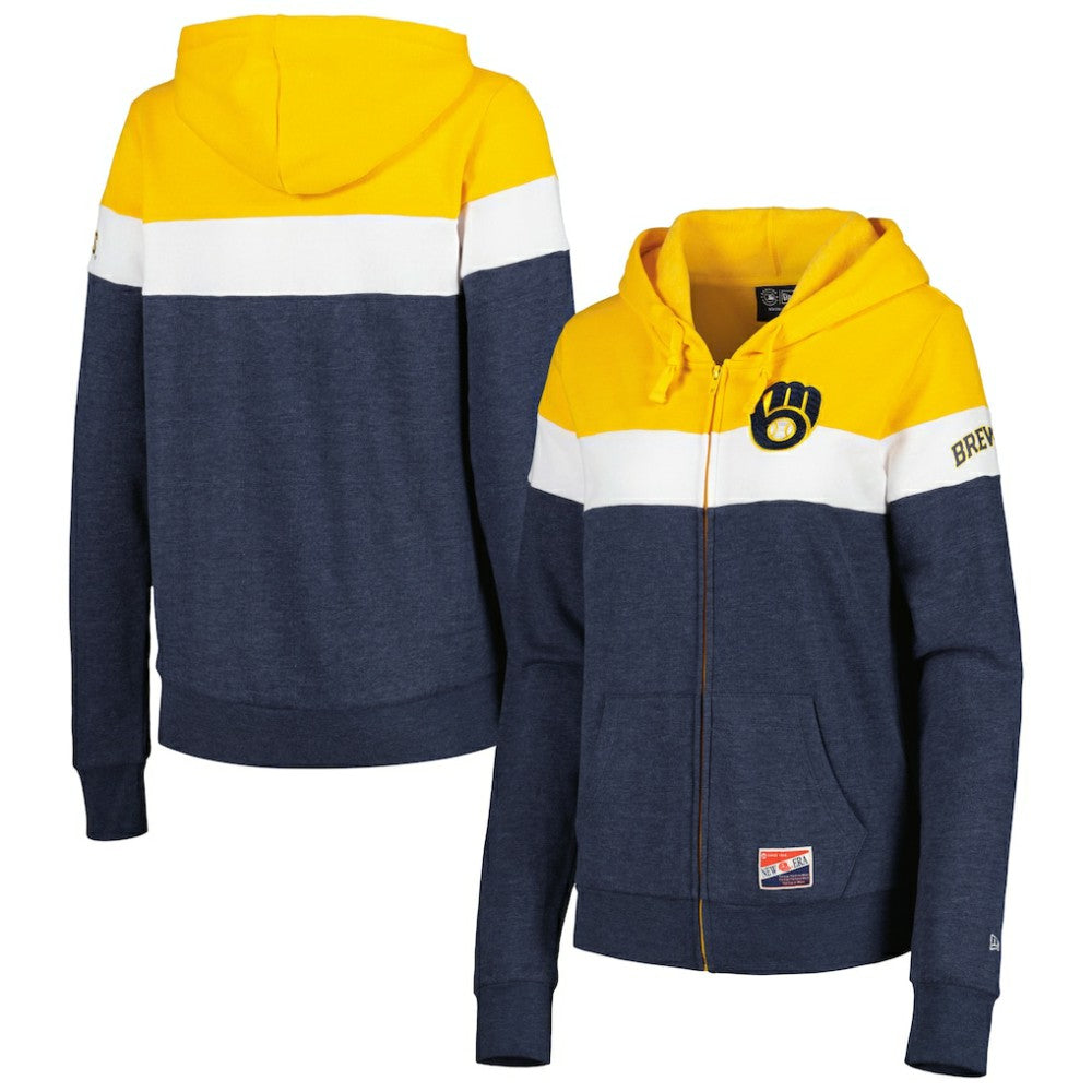 Milwaukee Brewers Women's Colorblock Full-Zip Hoodie Jacket Heather Navy | New Era