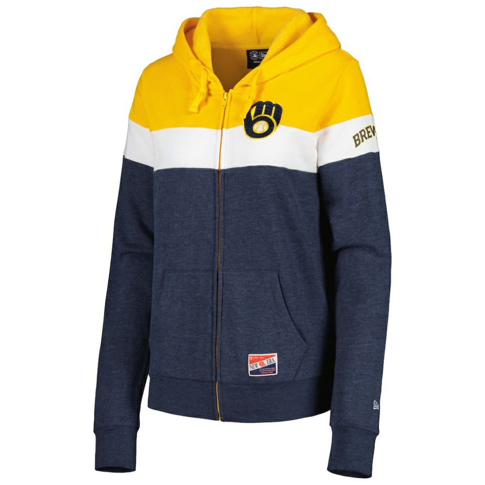 Milwaukee Brewers Women's Colorblock Full-Zip Hoodie Jacket Heather Navy | New Era