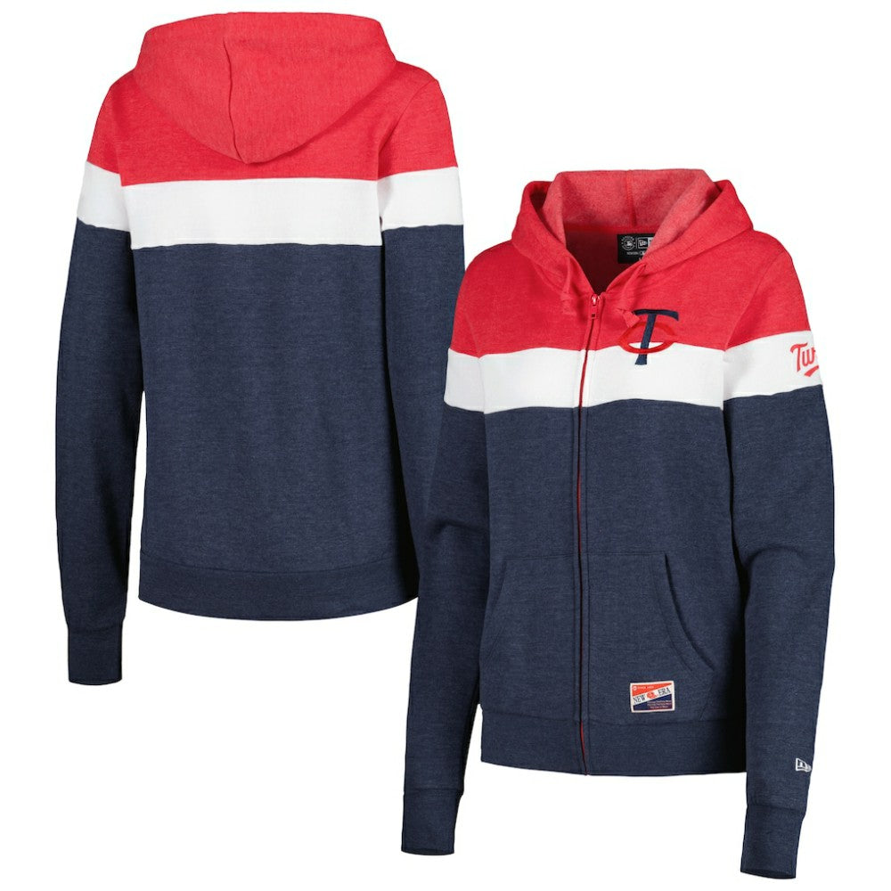 Minnesota Twins Women's Colorblock Full-Zip Hoodie Jacket Heather Navy | New Era