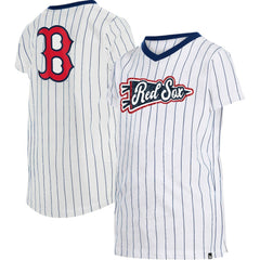 Boston Red Sox Girls Youth Pinstripe V-Neck T-Shirt White | New Era