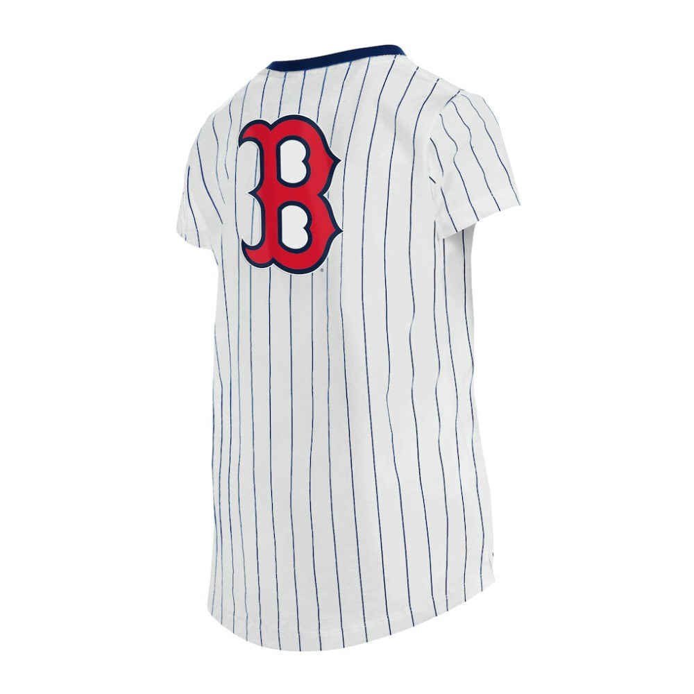 Boston Red Sox Girls Youth Pinstripe V-Neck T-Shirt White | New Era