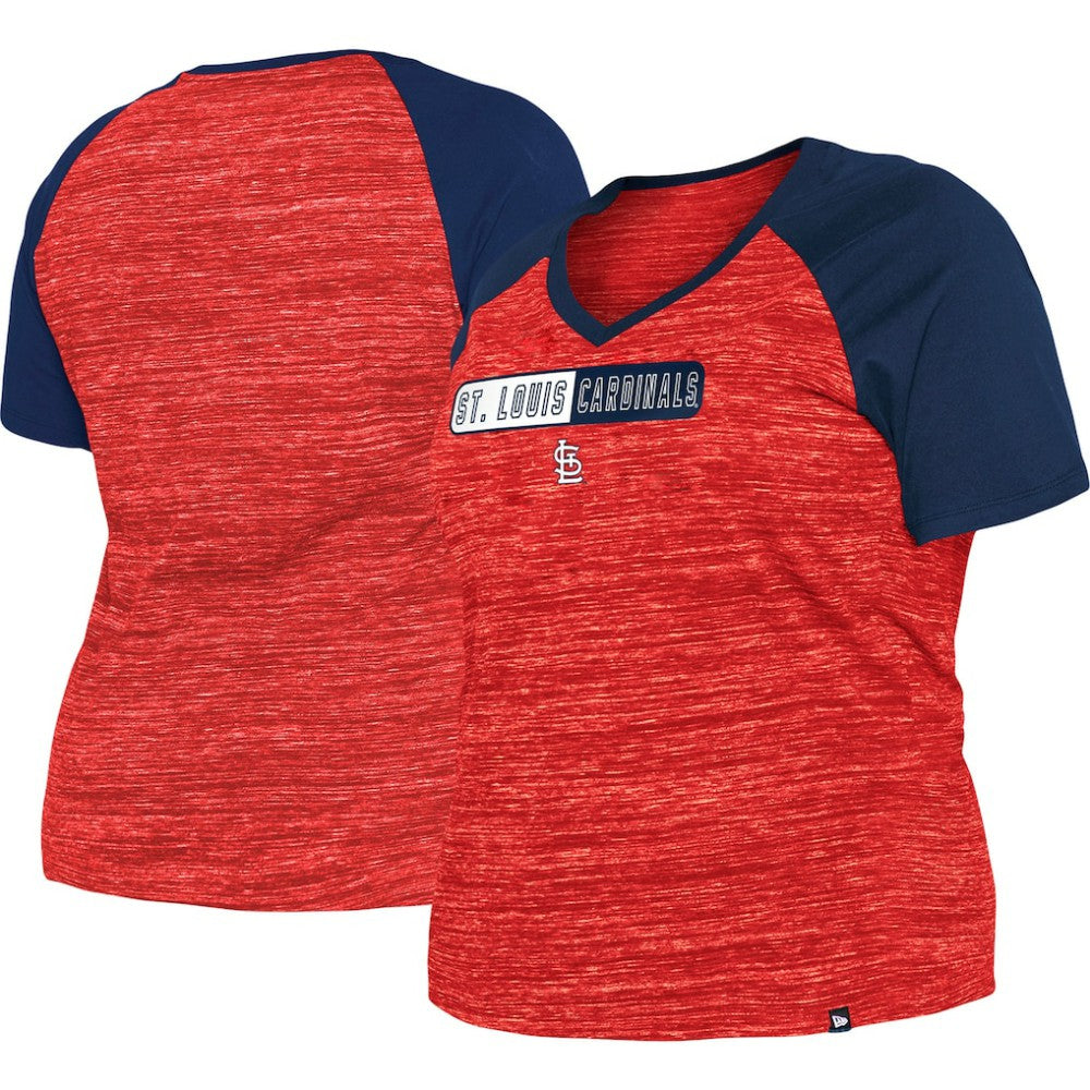 St. Louis Cardinals Women's Plus Size Space Dye Raglan V-Neck T-Shirt Red | New Era