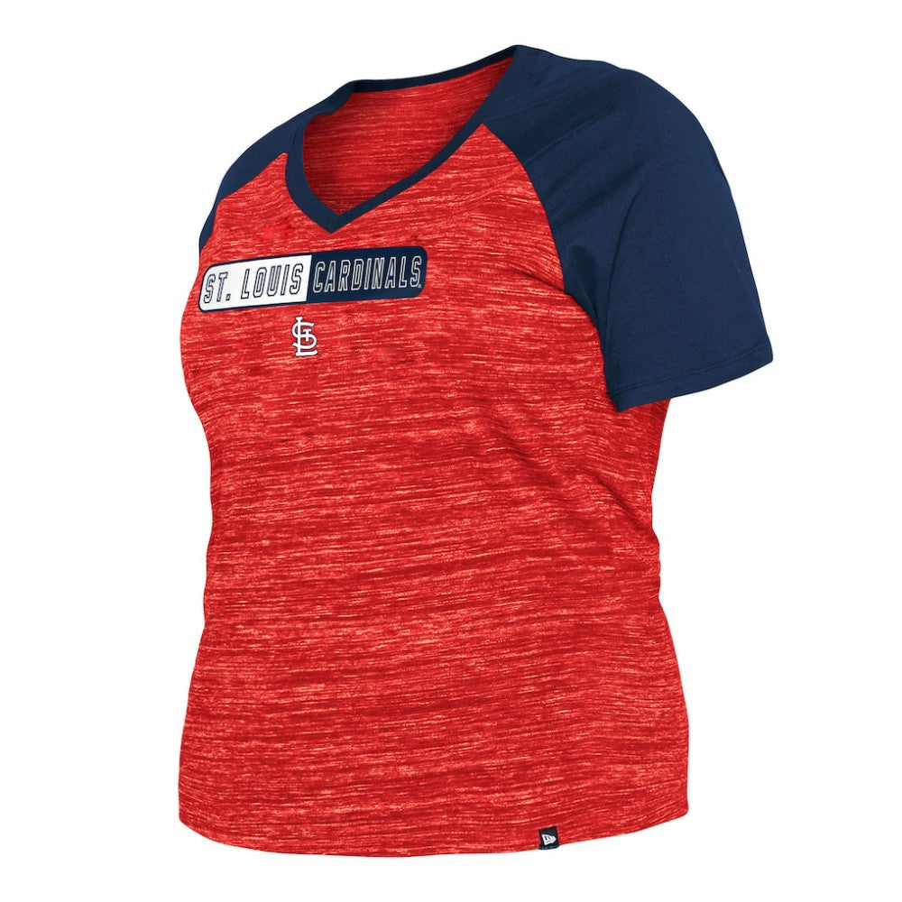 St. Louis Cardinals Women's Plus Size Space Dye Raglan V-Neck T-Shirt Red | New Era