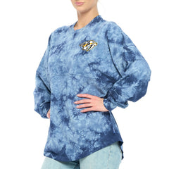 Nashville Predators Fanatics Women's Crystal-Dye Long Sleeve T-Shirt Navy