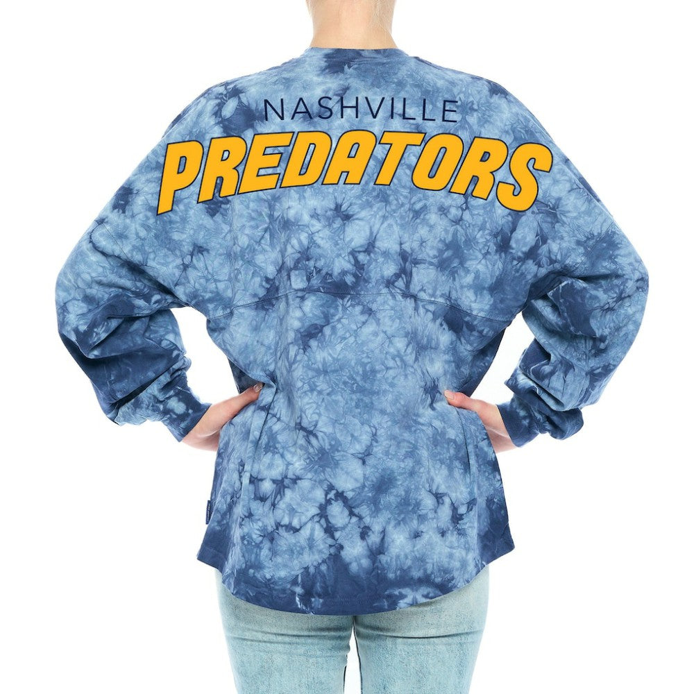 Nashville Predators Fanatics Women's Crystal-Dye Long Sleeve T-Shirt Navy