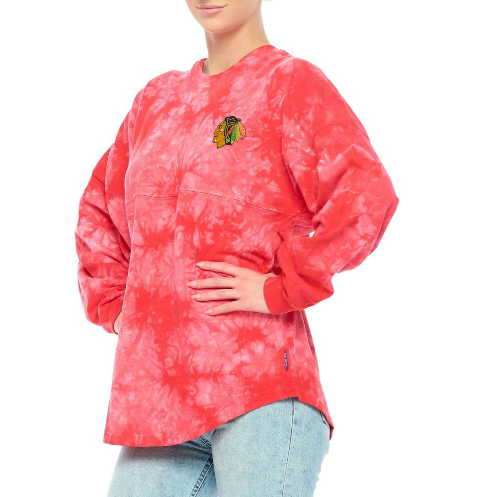 Chicago Blackhawks Fanatics Women's Crystal-Dye Long Sleeve T-Shirt Red