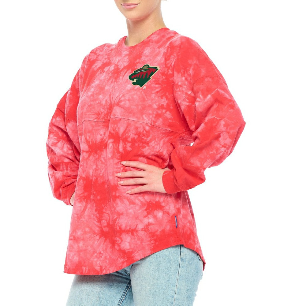Minnesota Wild Fanatics Women's Crystal-Dye Long Sleeve T-Shirt Red
