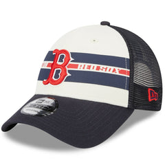 Boston Red Sox Team Stripe Trucker 9FORTY Snapback Hat White/Navy | New Era