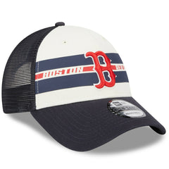 Boston Red Sox Team Stripe Trucker 9FORTY Snapback Hat White/Navy | New Era