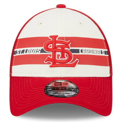 St. Louis Cardinals Team Stripe Trucker 9FORTY Snapback Hat White/Red | New Era