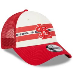 St. Louis Cardinals Team Stripe Trucker 9FORTY Snapback Hat White/Red | New Era