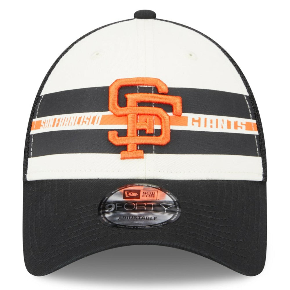 San Francisco Giants Team Stripe Trucker 9FORTY Snapback Hat White/Black | New Era