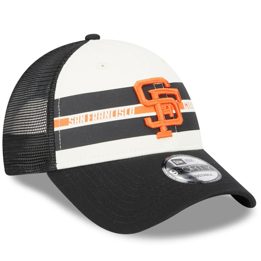 San Francisco Giants Team Stripe Trucker 9FORTY Snapback Hat White/Black | New Era