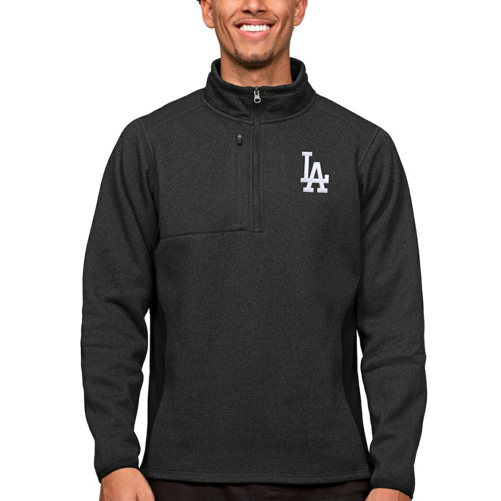 Los Angeles Dodgers Antigua Course Quarter-Zip Pullover Top Heathered Black