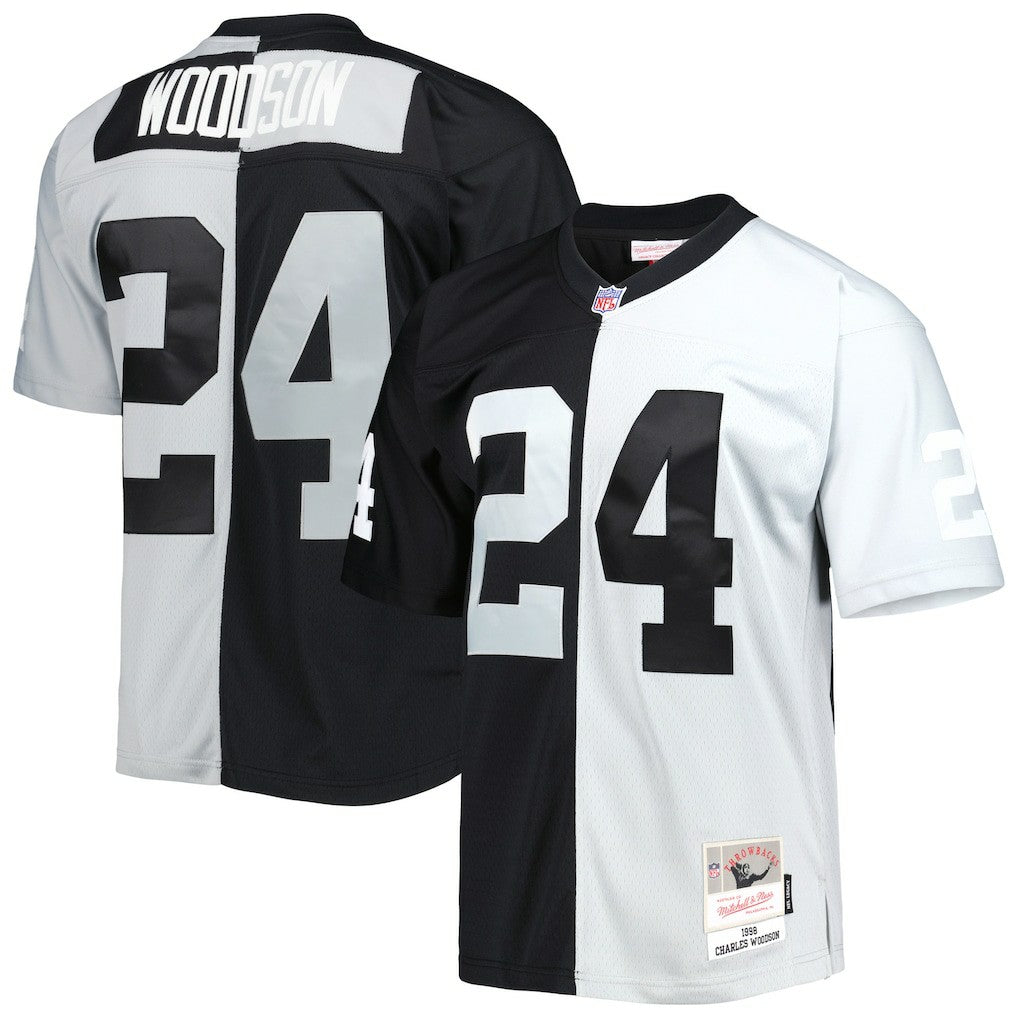 Charles Woodson Las Vegas Raiders 1998 Split Legacy Replica Jersey - Black/Silver on sale