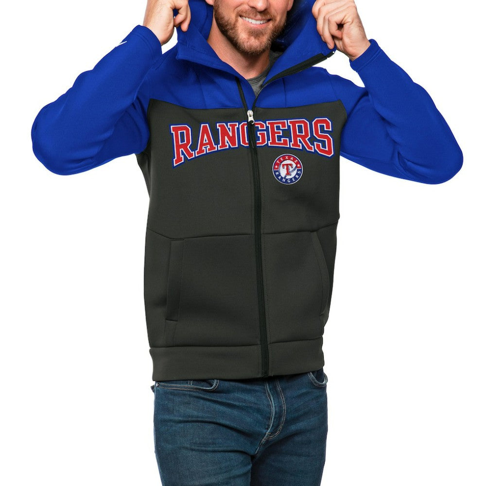 Texas Rangers Antigua Wordmark Protect Full-Zip Hoodie Royal/Charcoal