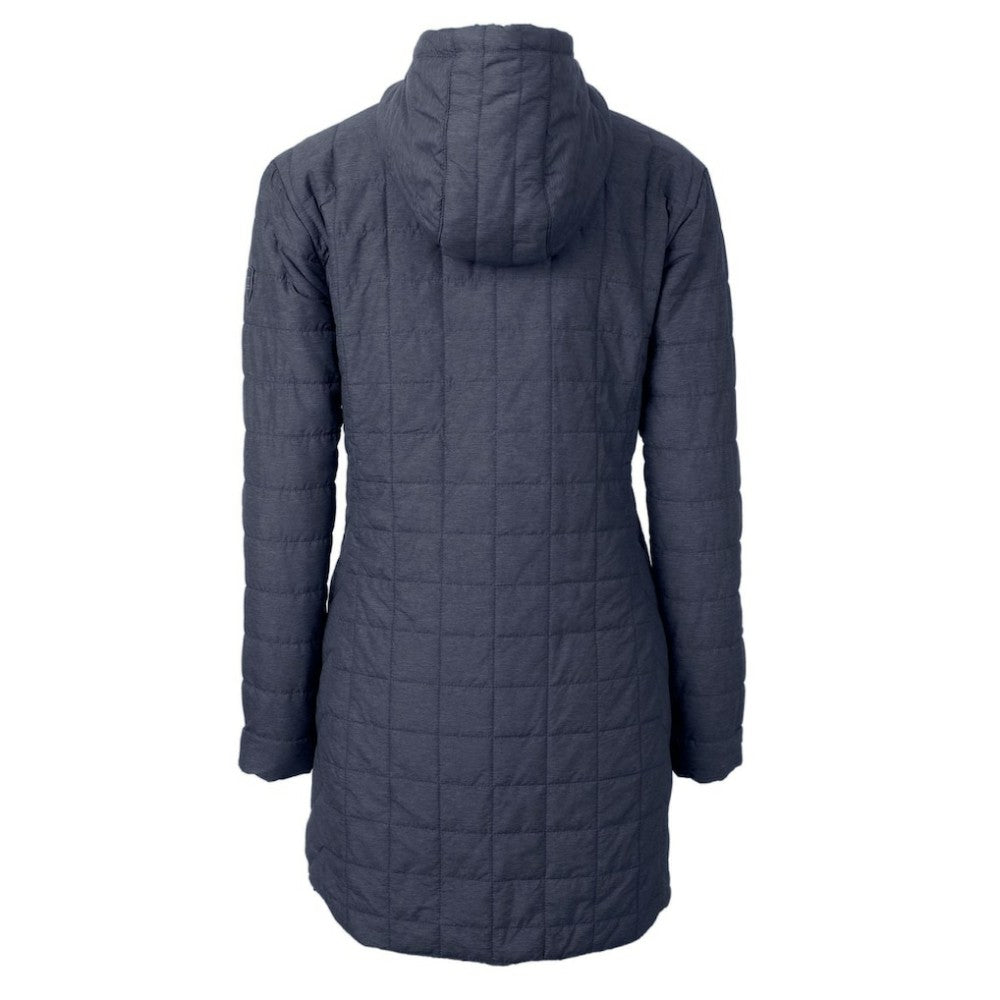 Atlanta Braves Cutter & Buck Women's Rainier Primaloft Eco Full-Zip Hoodie Long Coat Heathered Navy