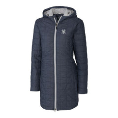 New York Yankees Cutter & Buck Women's Rainier Primaloft Eco Full-Zip Hoodie Long Coat Heathered Navy