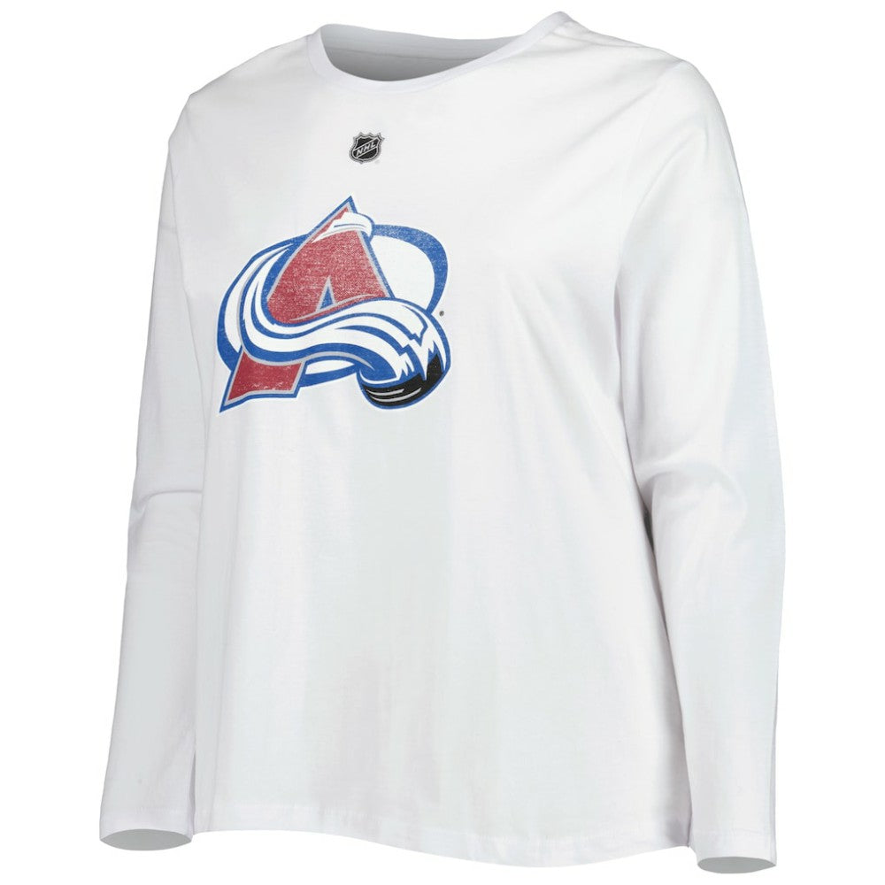 Colorado Avalanche Profile Women's Plus Size Distressed Printed Name & Number Long Sleeve T-Shirt White