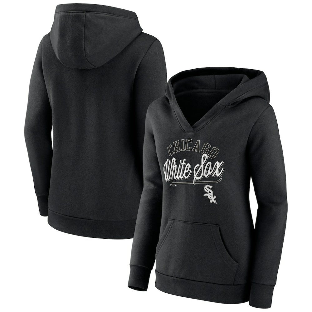 Chicago White Sox Women's Simplicity Crossover V-Neck Pullover Hoodie Black