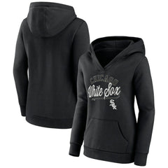 Chicago White Sox Women's Simplicity Crossover V-Neck Pullover Hoodie Black