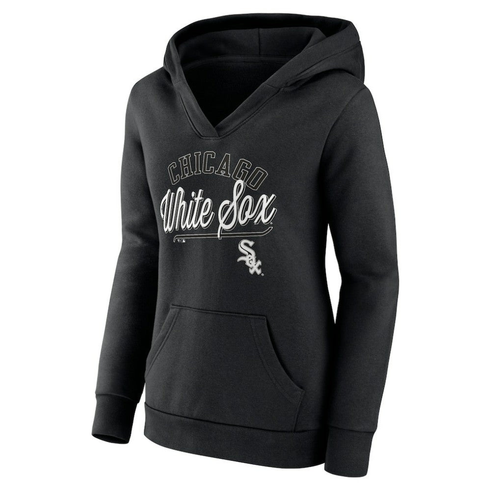Chicago White Sox Women's Simplicity Crossover V-Neck Pullover Hoodie Black