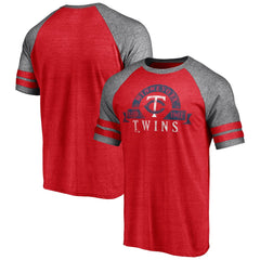 Minnesota Twins Utility Two-Stripe Raglan Tri-Blend T-Shirt Heather Red