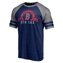 Boston Red Sox Utility Two-Stripe Raglan Tri-Blend T-Shirt Heather Navy