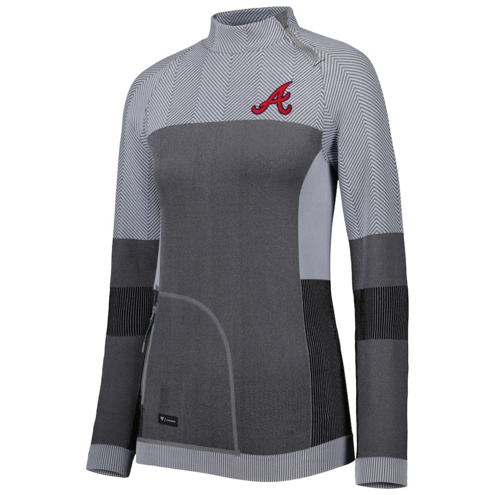 Atlanta Braves Levelwear Women's Verse Asymmetrical Raglan Tri-Blend Quarter-Zip Jacket Charcoal