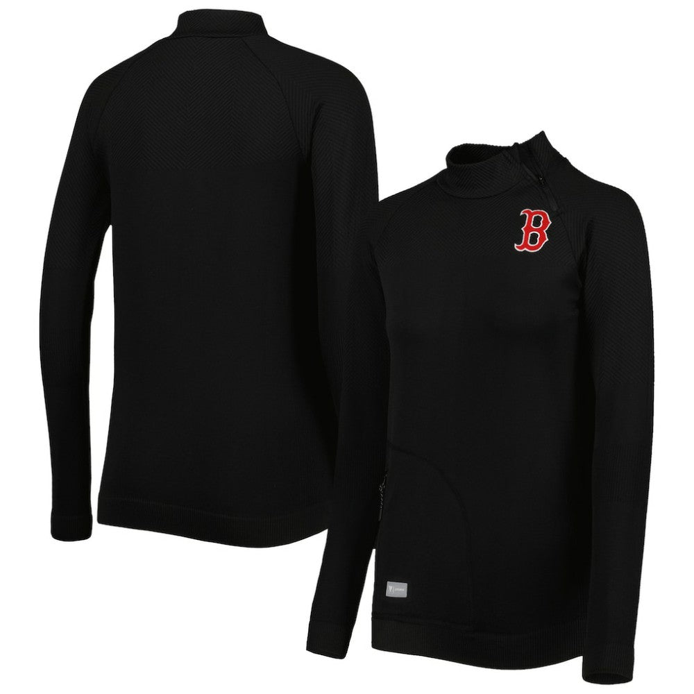 Boston Red Sox Levelwear Women's Verse Asymmetrical Raglan Tri-Blend Quarter-Zip Jacket Black