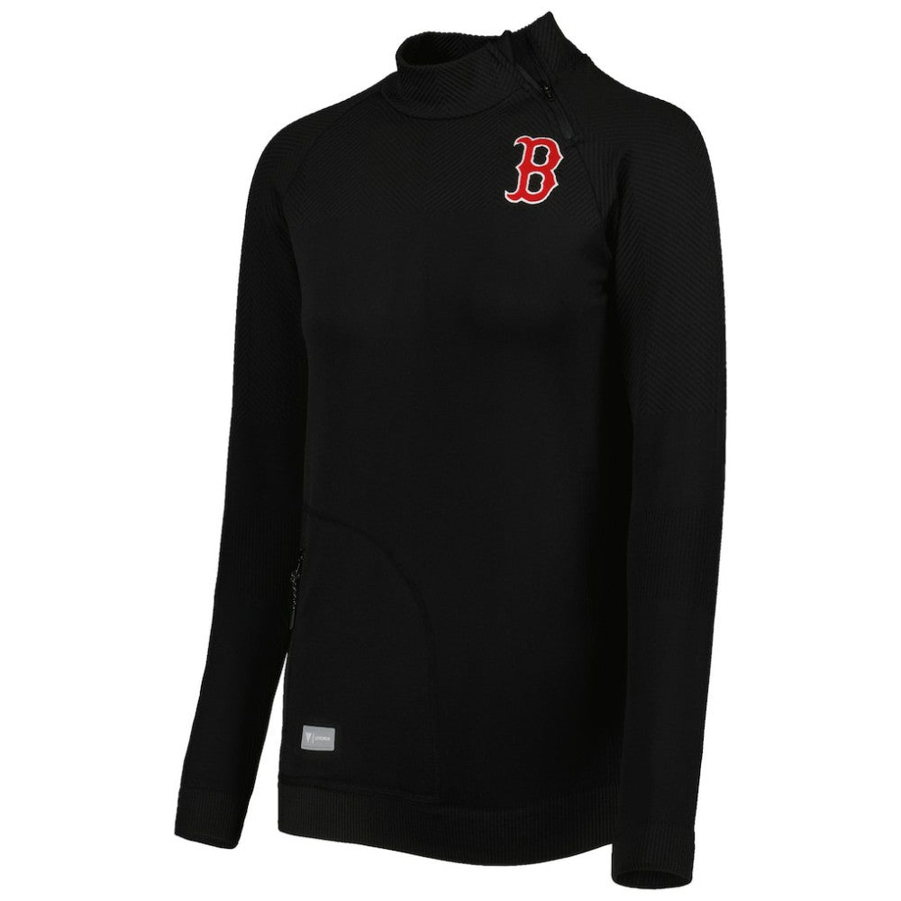 Boston Red Sox Levelwear Women's Verse Asymmetrical Raglan Tri-Blend Quarter-Zip Jacket Black