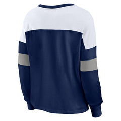 Milwaukee Brewers Women's Even Match Lace-Up Long Sleeve V-Neck T-Shirt Navy/White