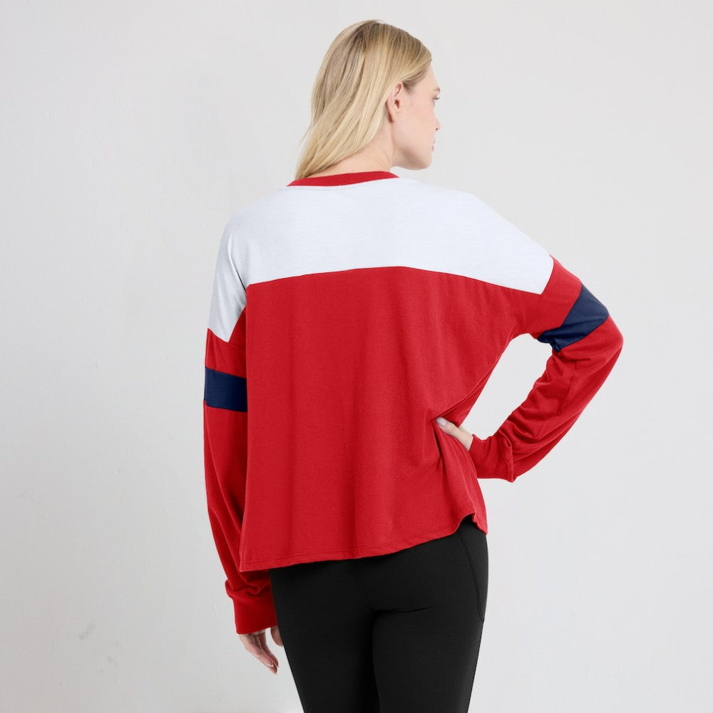 St. Louis Cardinals Women's Even Match Lace-Up Long Sleeve V-Neck T-Shirt Red/White