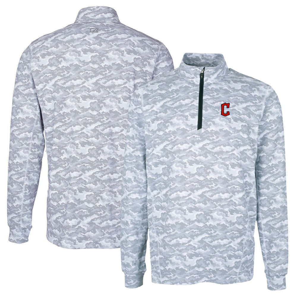Cleveland Guardians Cutter & Buck Big & Tall Traverse Camo Print Stretch Quarter-Zip Pullover Top Charcoal