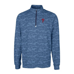 Philadelphia Phillies Cutter & Buck Big & Tall Traverse Camo Print Stretch Quarter-Zip Pullover Top Navy