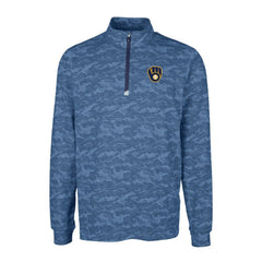 Milwaukee Brewers Cutter & Buck Big & Tall Traverse Camo Print Stretch Quarter-Zip Pullover Top Navy