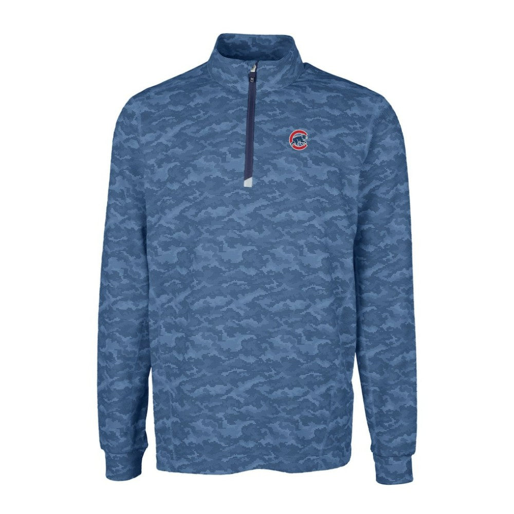 Chicago Cubs Cutter & Buck Big & Tall Traverse Camo Print Stretch Quarter-Zip Pullover Top Navy