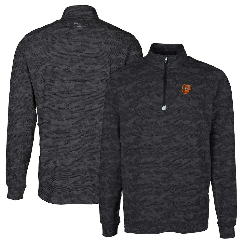 Baltimore Orioles Cutter & Buck Traverse Camo Print Stretch Quarter-Zip Pullover Top Black