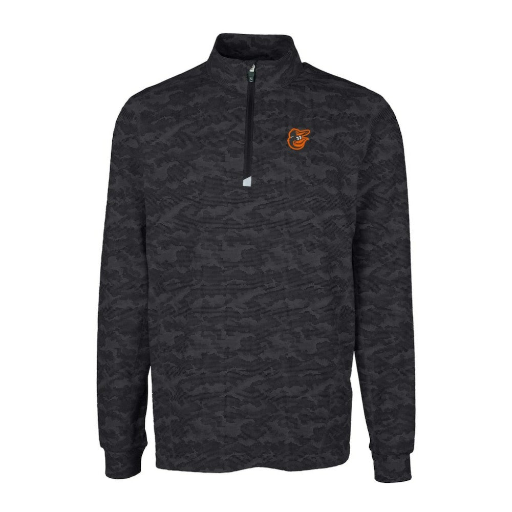 Baltimore Orioles Cutter & Buck Traverse Camo Print Stretch Quarter-Zip Pullover Top Black
