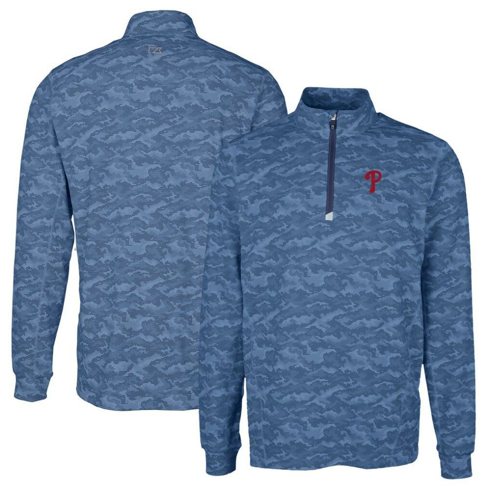 Philadelphia Phillies Cutter & Buck Traverse Camo Print Stretch Quarter-Zip Pullover Top Navy