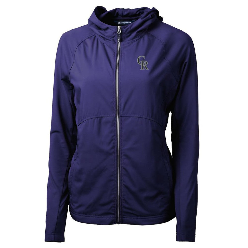 Colorado Rockies Cutter & Buck Women's Adapt Eco Knit Hybrid Recycled Full-Zip Hoodie Purple