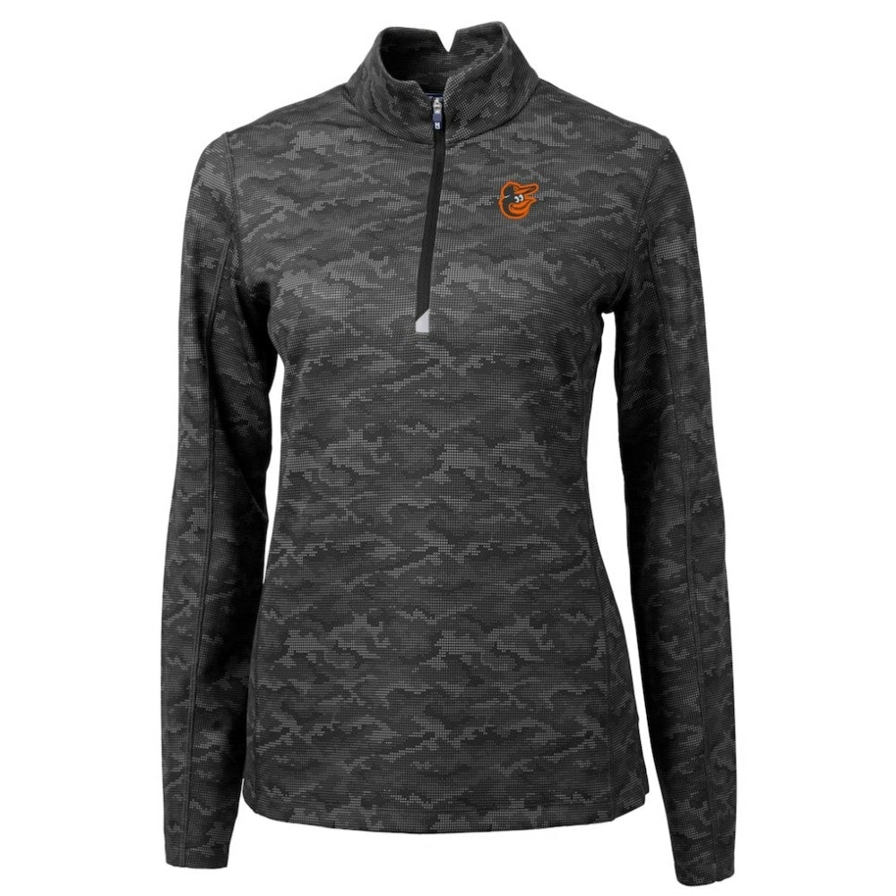 Baltimore Orioles Cutter & Buck Women's Traverse Camo Print Stretch Quarter-Zip Pullover Top Black
