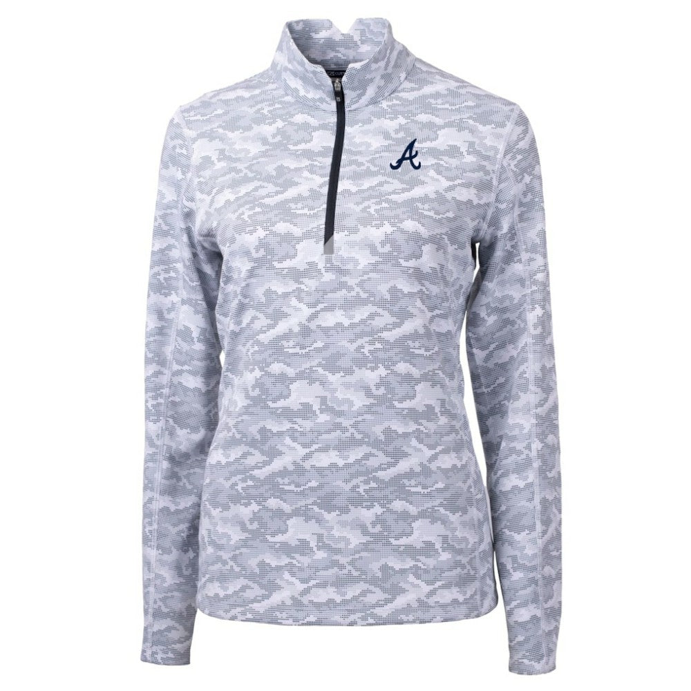 Atlanta Braves Cutter & Buck Women's Traverse Camo Print Stretch Quarter-Zip Pullover Top Charcoal
