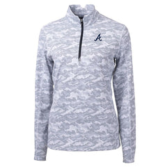 Atlanta Braves Cutter & Buck Women's Traverse Camo Print Stretch Quarter-Zip Pullover Top Charcoal
