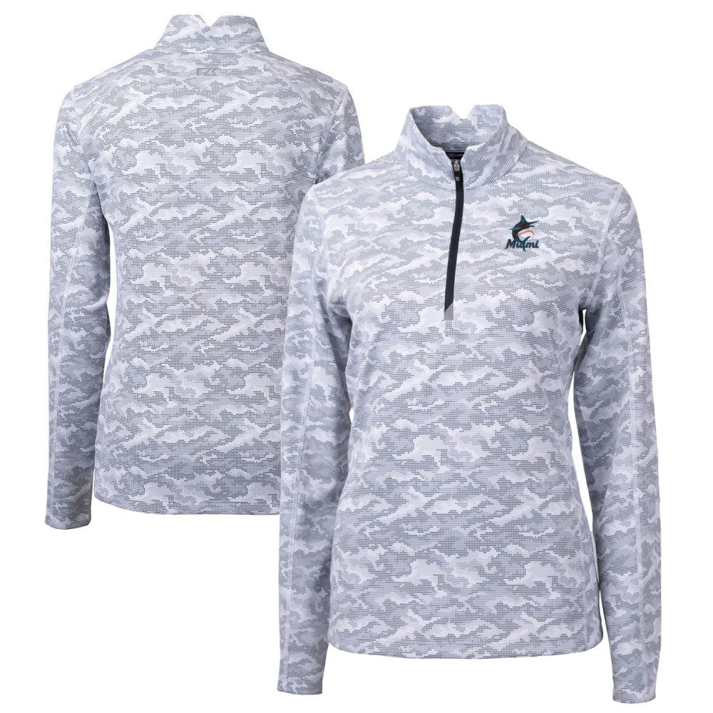 Miami Marlins Cutter & Buck Women's Traverse Camo Print Stretch Quarter-Zip Pullover Top Charcoal