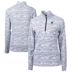 New York Yankees Cutter & Buck Women's Traverse Camo Print Stretch Quarter-Zip Pullover Top Charcoal