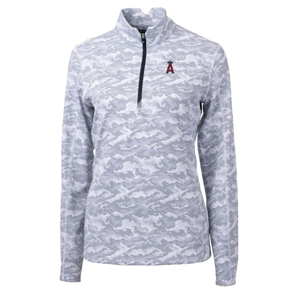 Los Angeles Angels Cutter & Buck Women's Traverse Camo Print Stretch Quarter-Zip Pullover Top Charcoal