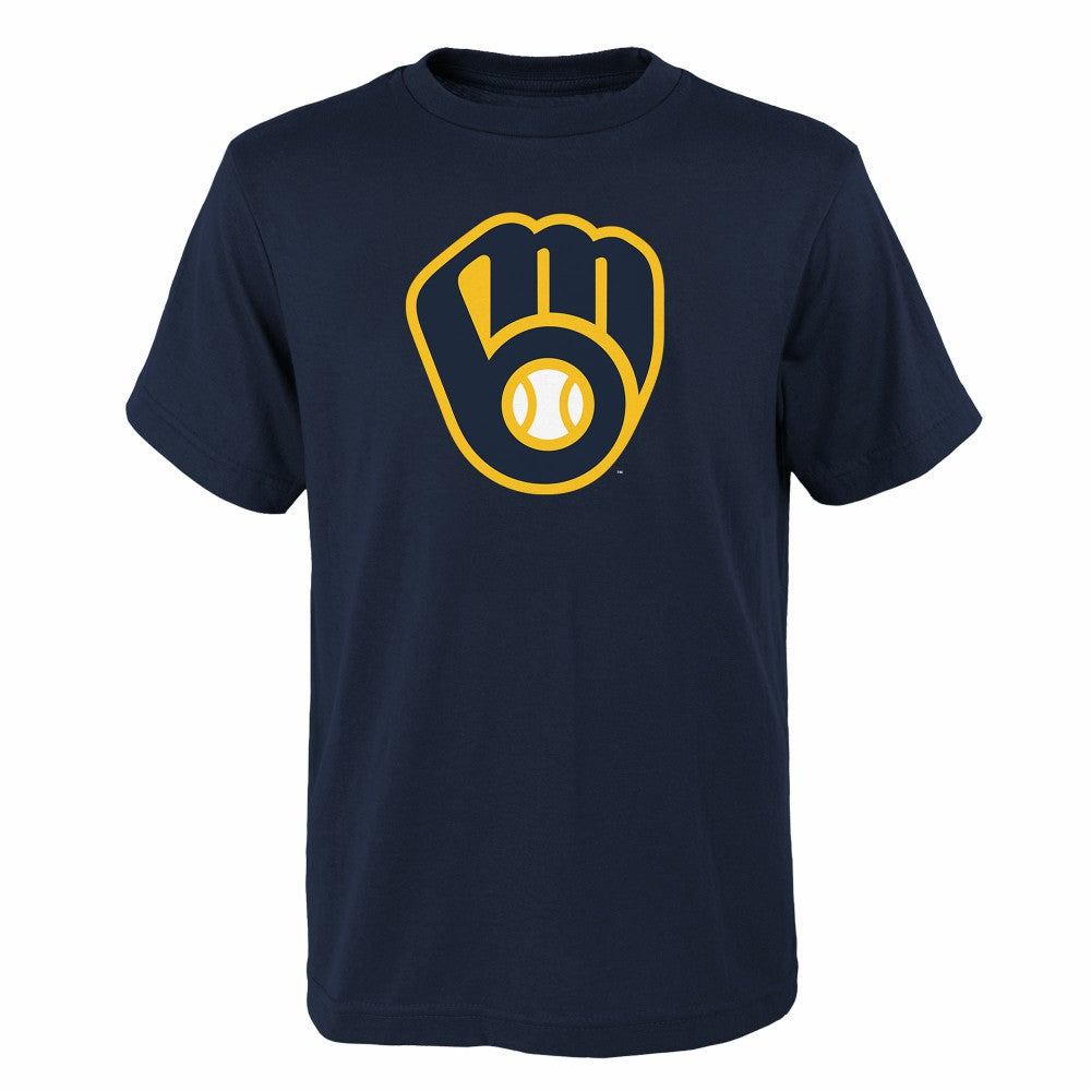 Milwaukee Brewers Youth Logo Primary Team T-Shirt Navy