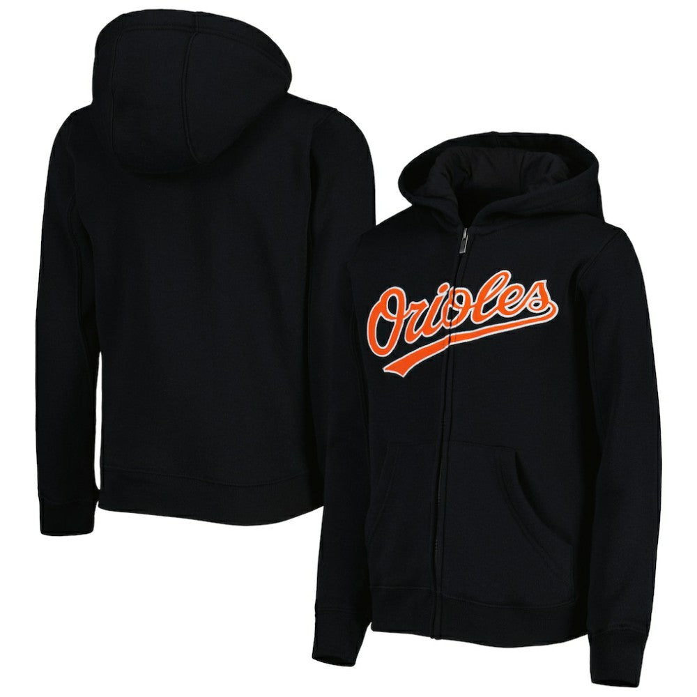 Baltimore Orioles Youth Wordmark Full-Zip Fleece Hoodie Black