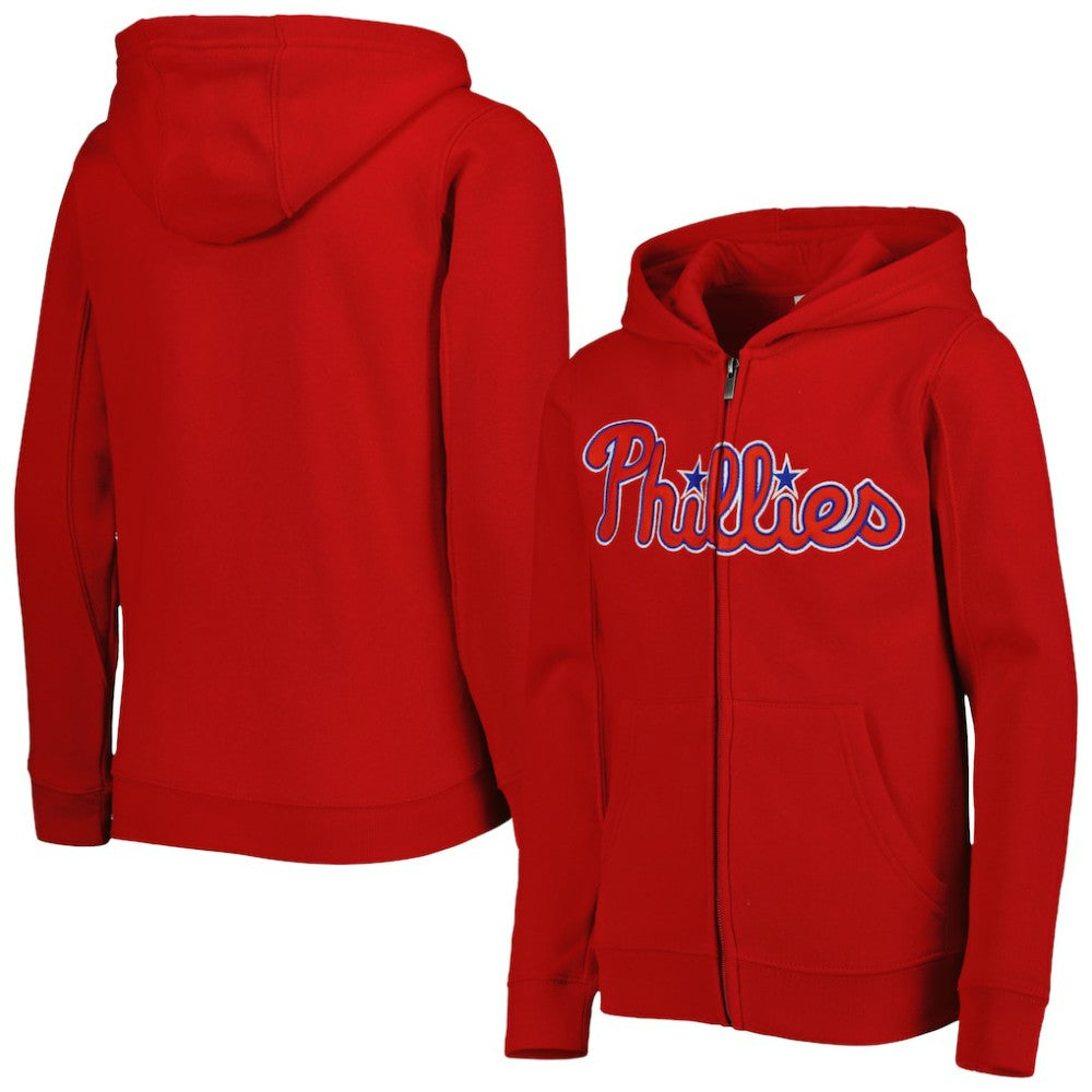 Philadelphia Phillies Youth Wordmark Full-Zip Fleece Hoodie Red